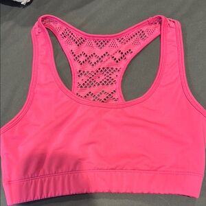 Pink Sports Bra with Lace Back and Racerback Design